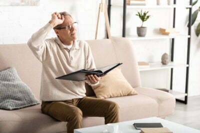 a man sitting on a couch and drinking from a glass of wine