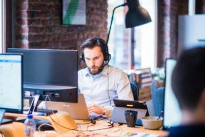 a man sitting at a desk