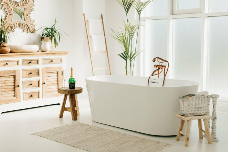 a white bathtub in a room