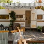 Camping in a trailer, rv campin forest, nobody