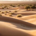 a broad sunlit path winding through a serene desert landscape, symbolizing new beginnings and a clearer horizon.